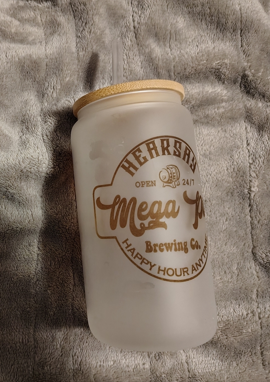 Mega Pub Brewing Co. Frosted Glass Tumbler with Bamboo Lid
